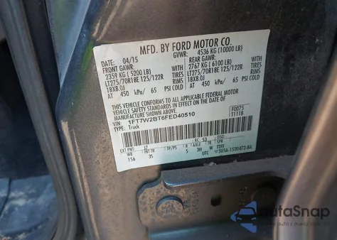 2015 Ford F-250 Xlt z USA, uszkodzony, nr VIN 1FT7W2BT6FED40510